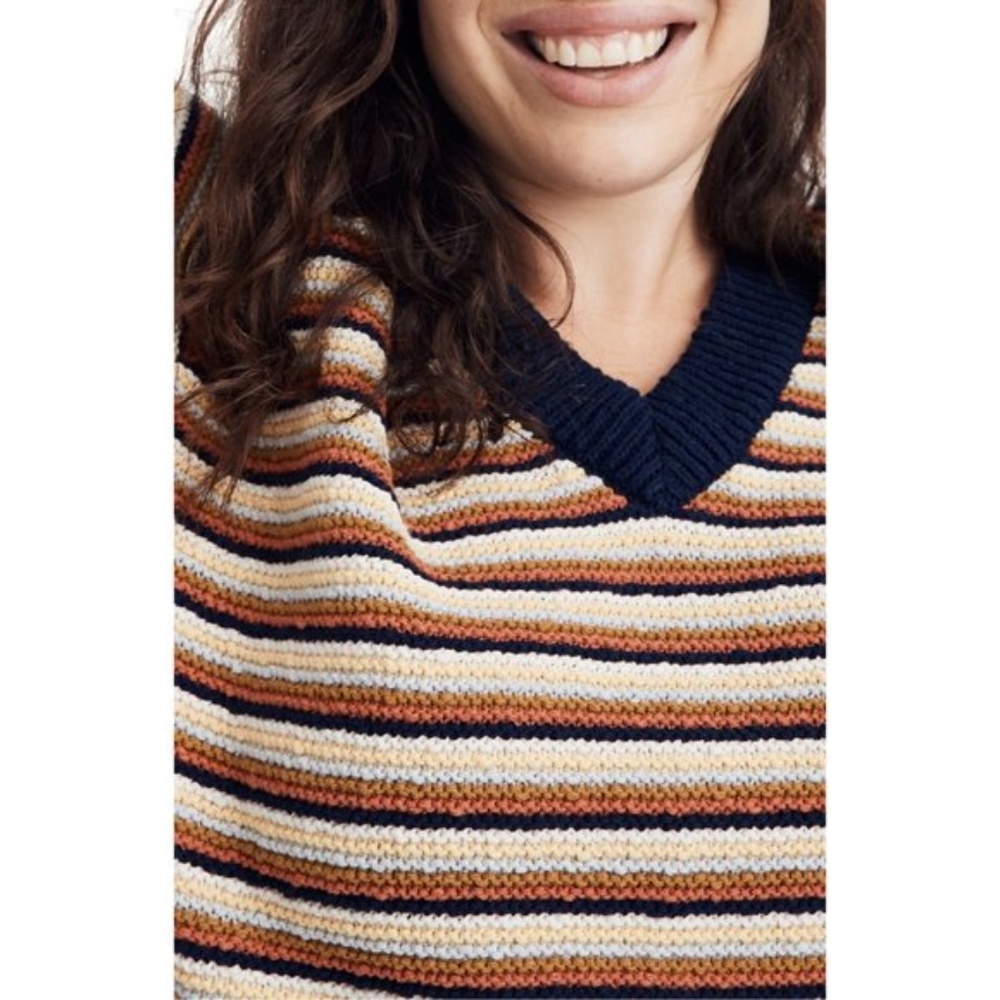NWT Madewell Arden Striped V-Neck Pullover Sweater - Picture 3 of 6